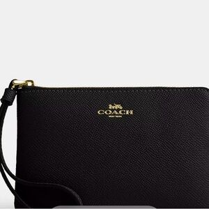 Coach Black Leather Wristlet with Gold Logo